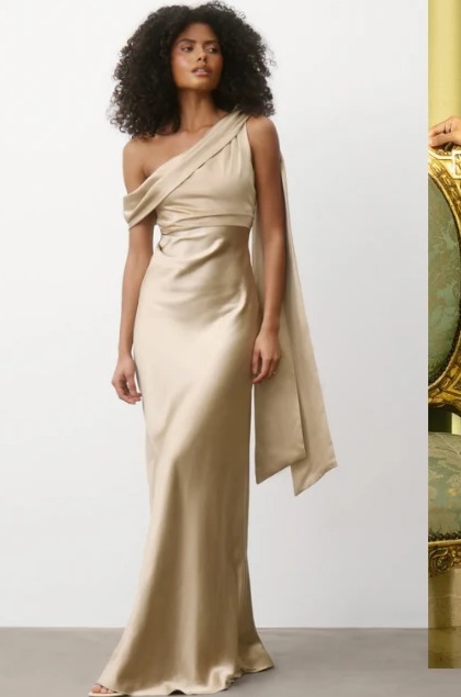 One-shoulder champagne satin gown